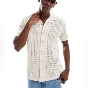Superdry Men’s Superdry Knitted texture shirt in ecru crochet